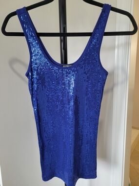 Express Royal Blue Sequin Tank Top